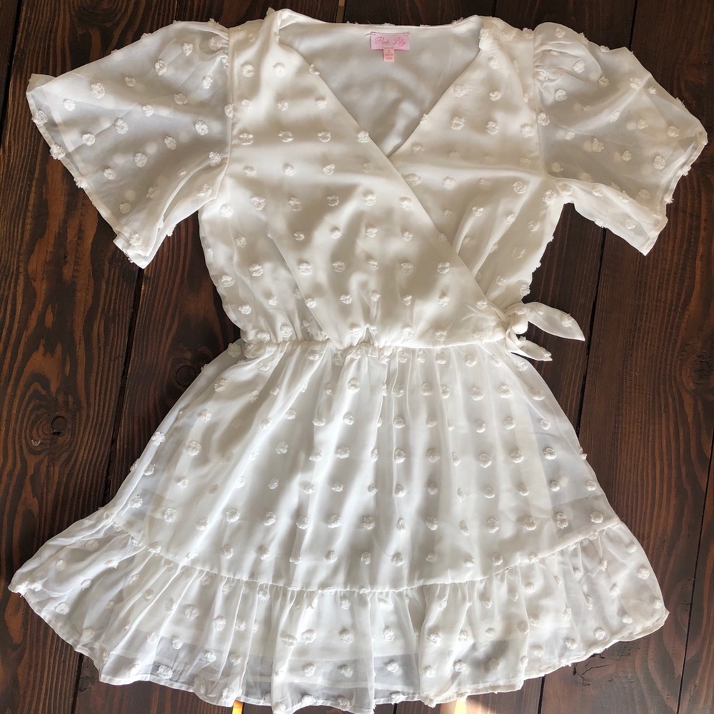 Pink lily white polka dot dress